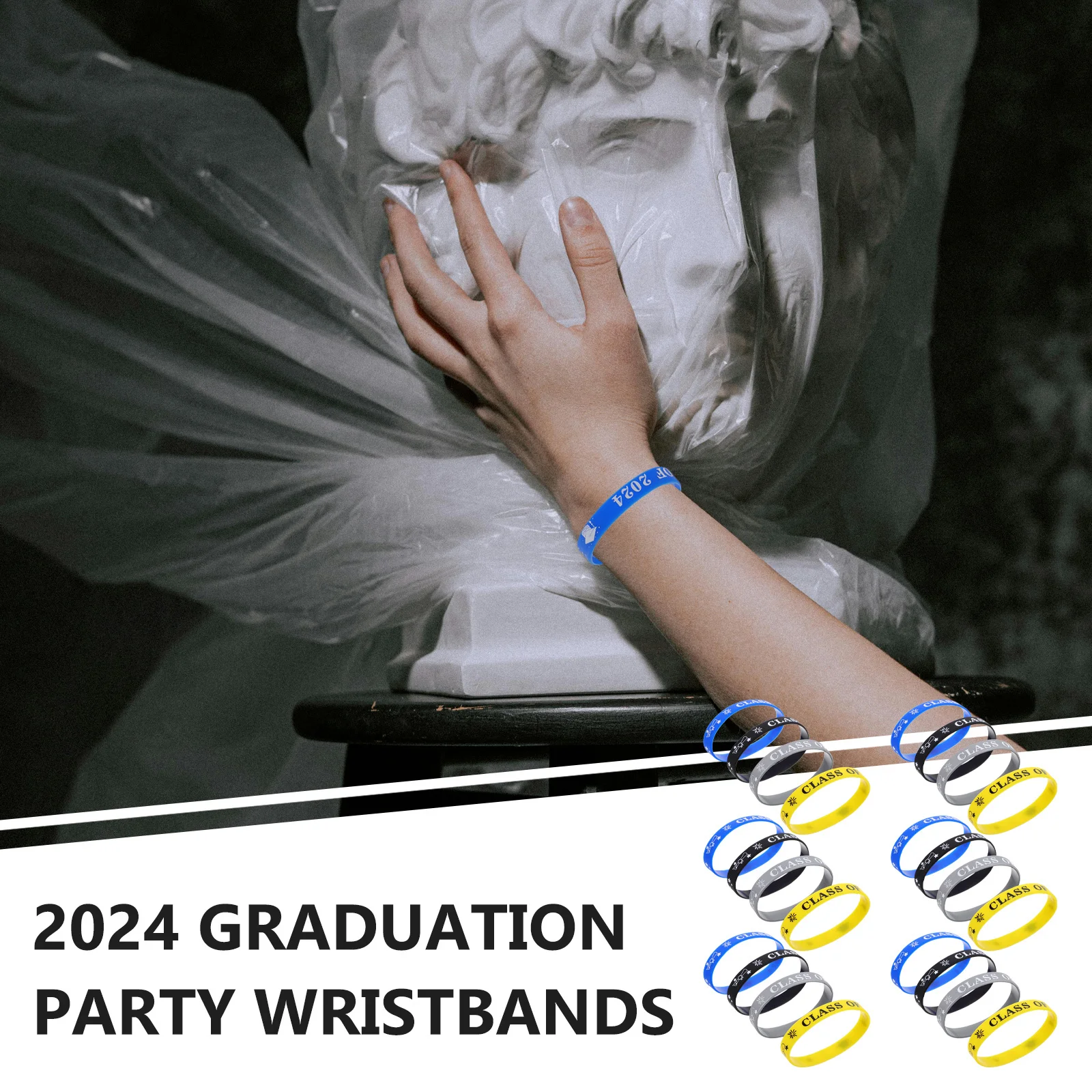 

24pcs Graduation Wristband Class Of 2024 Silicone Bracelet For Graduation Party Accessory Portable Reusable Durable Fitness