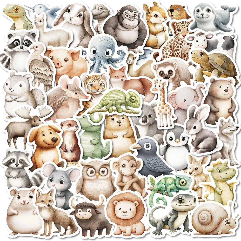 10/30/50pcs Watercolor Animal Cartoon Stickers Cute Penguin Rabbit Decals DIY Stationery Notebook Kawaii Graffiti Sticker