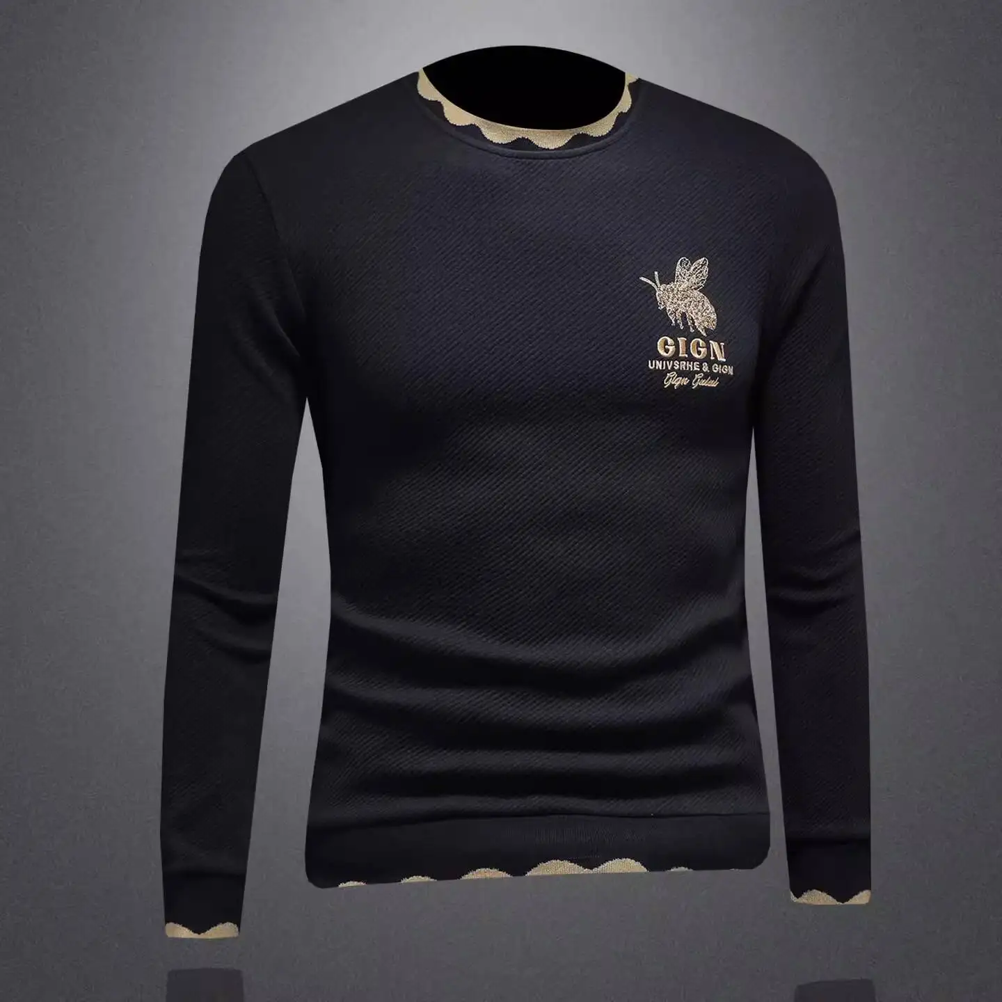 Autumn Winter Bee Embroidery T Shirt Men  Casual Sweatshirt Bottoming Shirt Royal T Shirt Men Luxury T Shirt Men Club Outfits