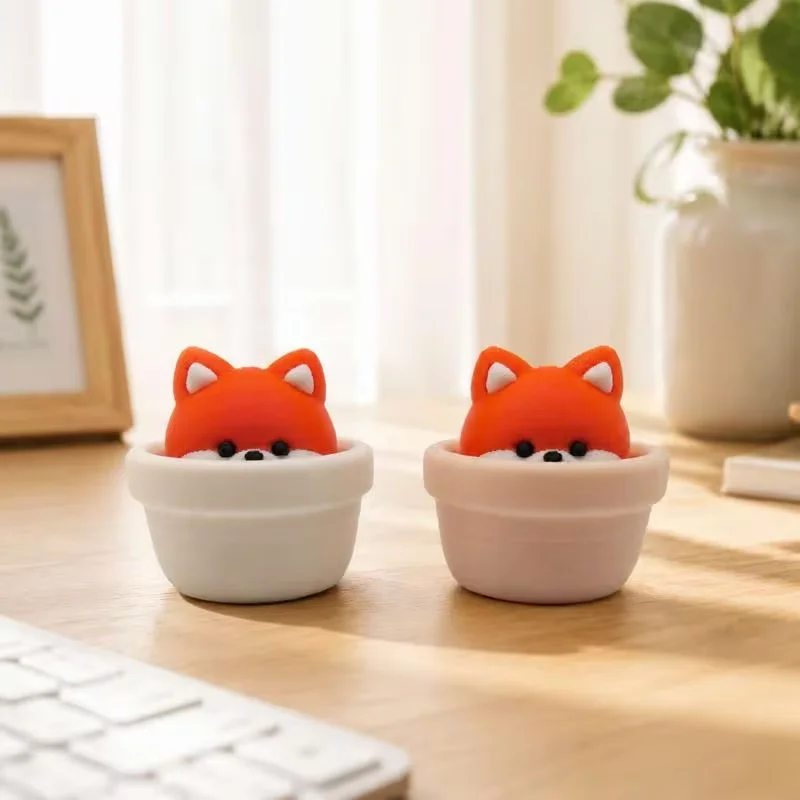 1 Niedliche Fuchs-Pflanzendekoration, die gedrückt werden kann, geeignet für Zuhause, Büro, Schreibtisch - Fuchsfigur aus Kunststoff – Detail 7