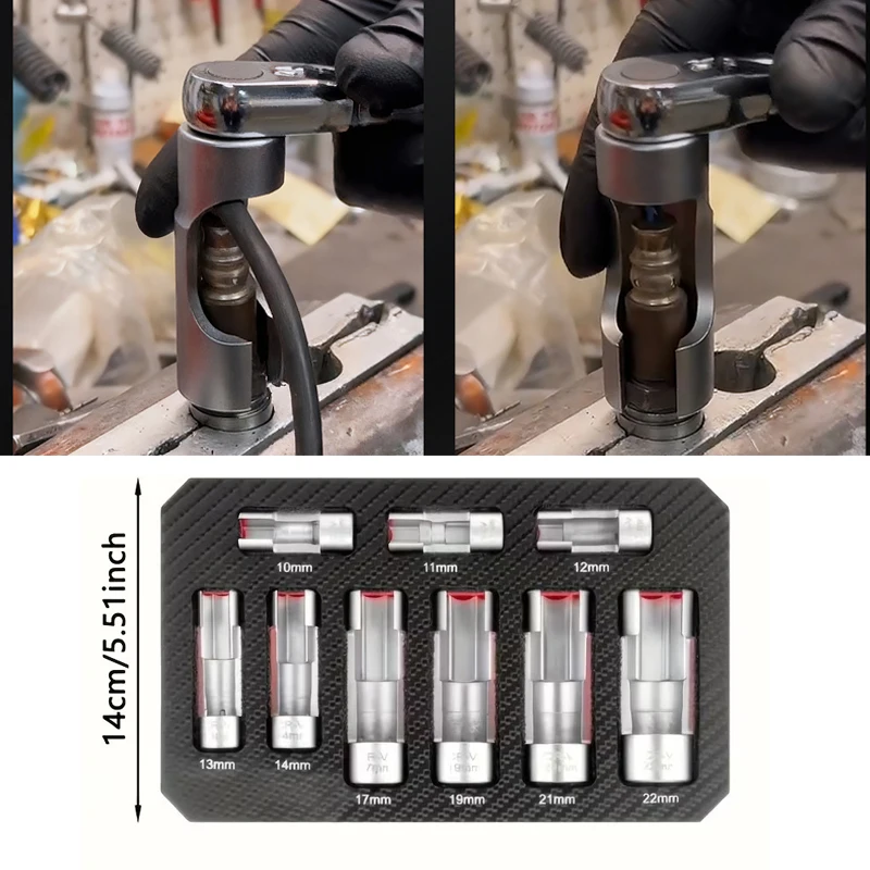 9Pc Automotive Oxygen Sensor Oil Pipe Remover Sleeve Wrench Tools 10-22mm Thread Chasers Tool Car Repair Set for Thermo Switches