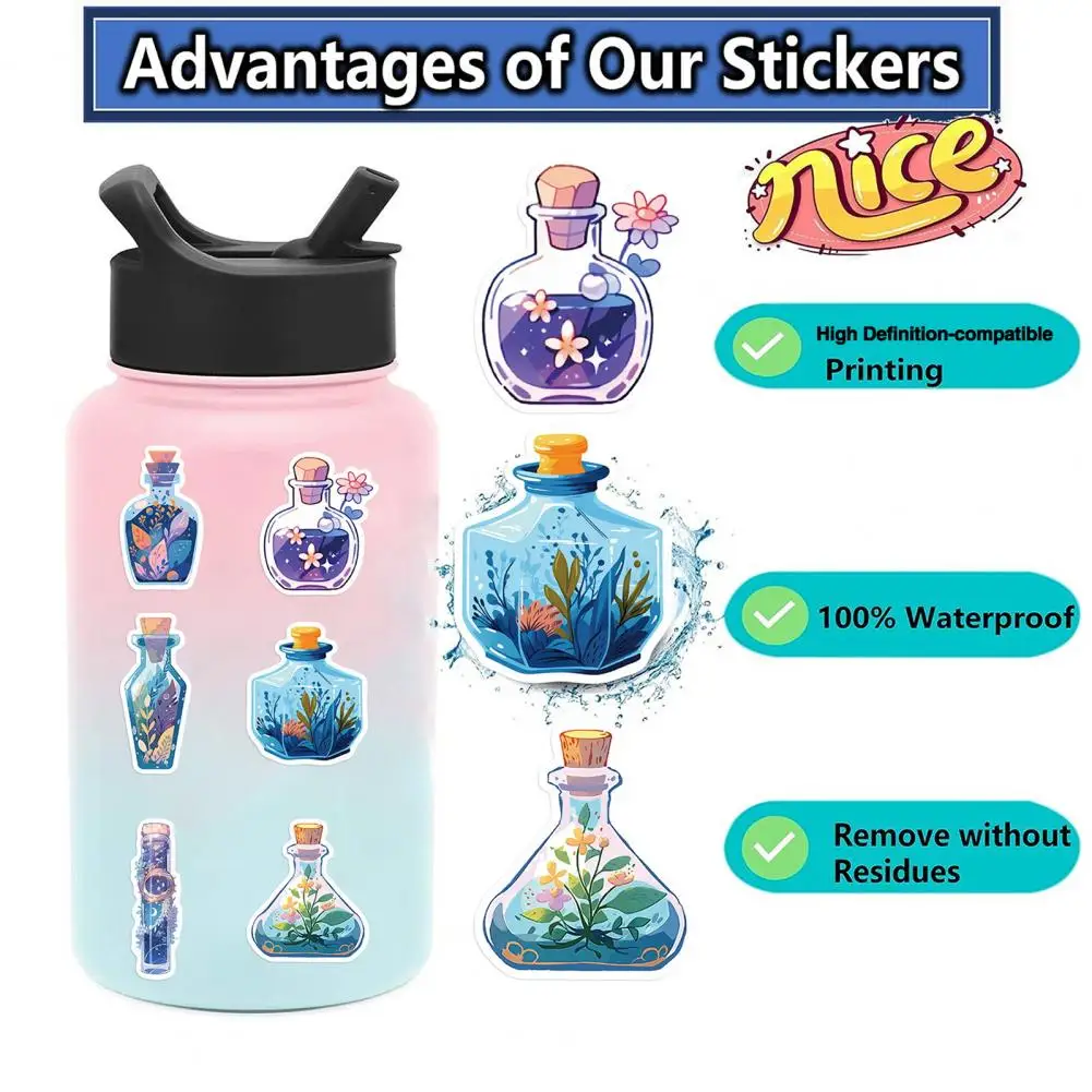 Skateboard Stickers Colorful Cartoon Potion Bottle Stickers Waterproof Pvc Adhesive Decals for Scrapbook Laptop for Kids'