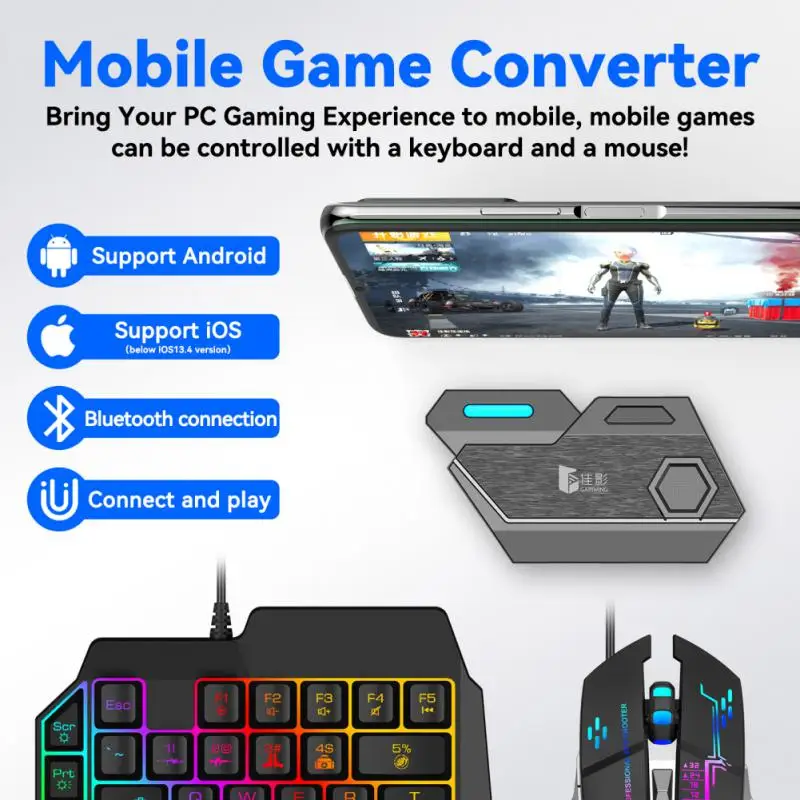 لوحة مفاتيح اليد اليسرى لوحة مفاتيح يدوية واحدة Gamwing Mix SE/Elite Mouse ومحول لوحة المفاتيح وحزمة كومبو لألعاب Android المحمولة