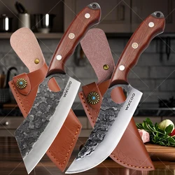 WXCOO Meat Cleaver Knife Set Handmade Forged Serbian Boning Chef Knives Stainless Steel Butcher Kitchen Fish Knife with Cover