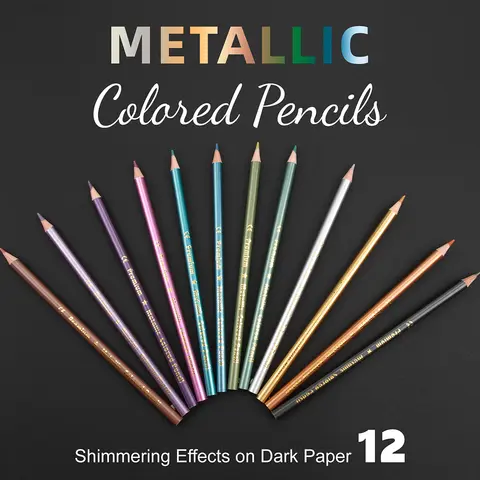 Brilliant Color Metallic Colored Pencils, 12 Pcs Assorted Drawing Colored Pencils for Adult Artists Coloring