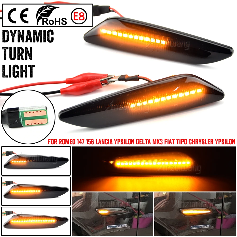 

2Pcs LED Dynamic Side Marker Light Arrow Turn Signal Blinker Lamps For Fiat Tipo Egea Alfa Romeo 147 156 Sportwagon Lancia Delta
