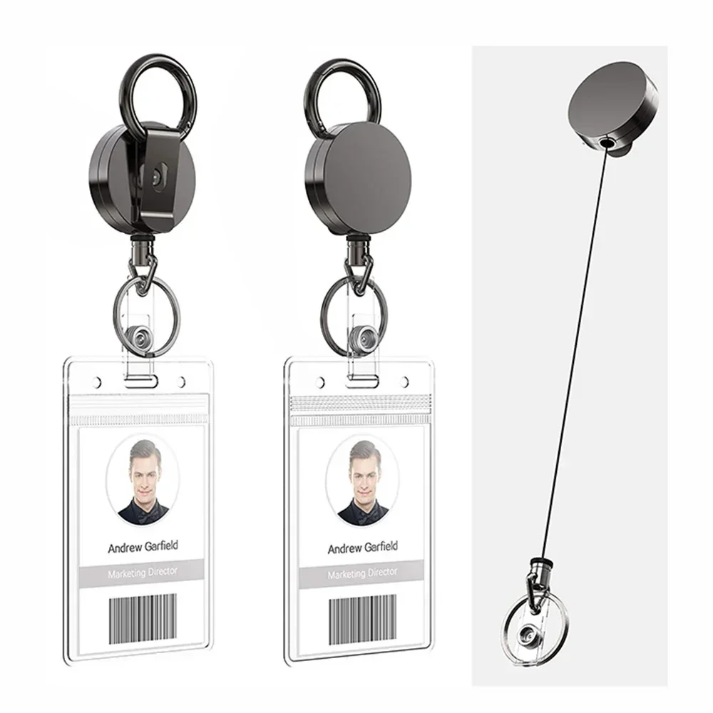 LLavero de alambre de Metal retráctil, carrete de insignia, cordón de identificación, etiqueta de nombre, tarjetero, carretes, Clips de cadena de retroceso, llavero para exteriores