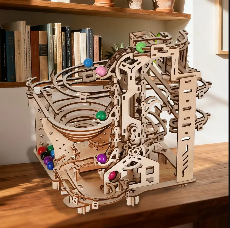 Wooden Spacetime Tunnel Marble Run STEM Assembly Model, Physics Educational Building Kit, Birthday Christmas Gift for Kids & Adults