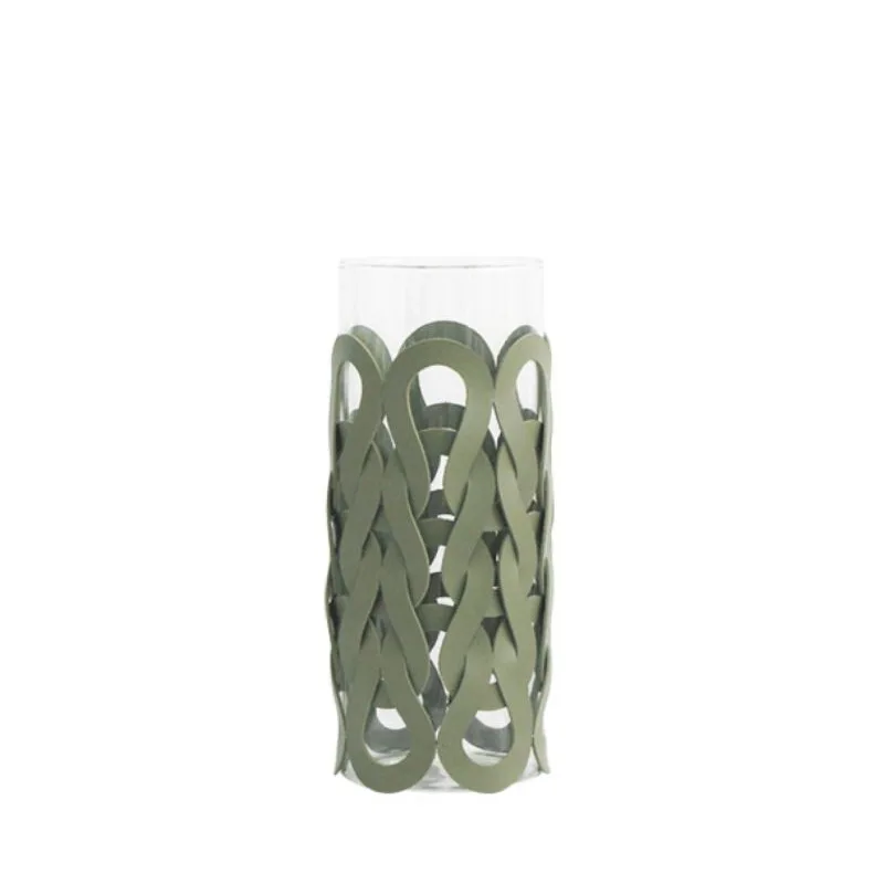 

Modern light luxury leather woven pattern straight glass vase, dining room desktop decoration flower ware