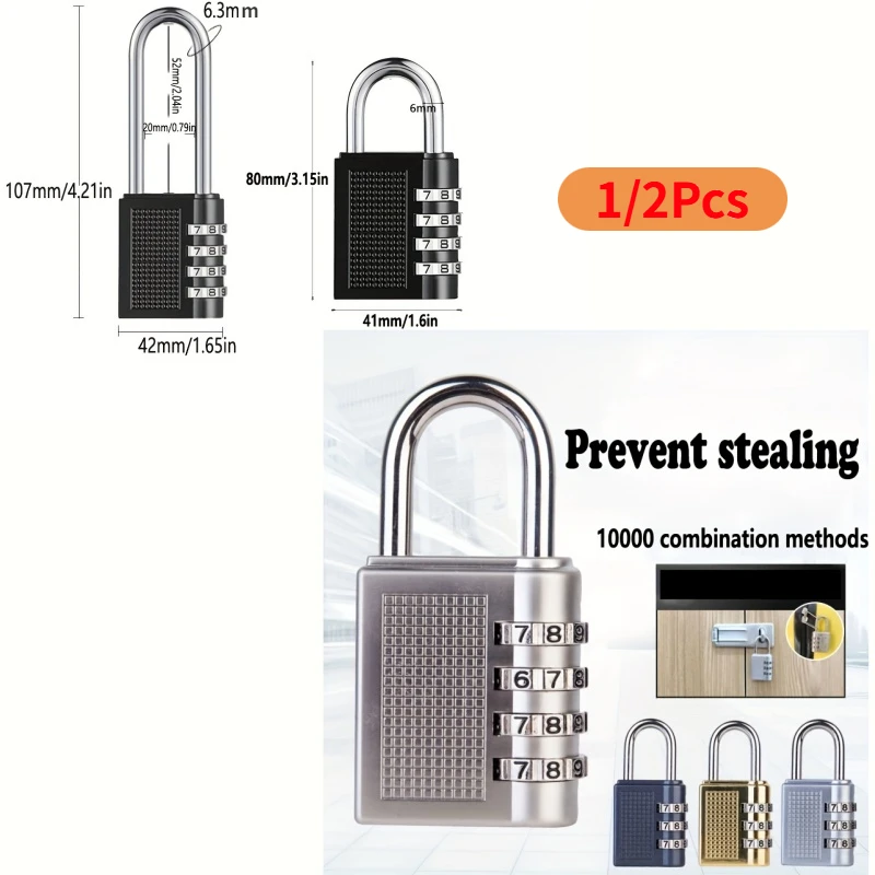 Combination Padlock 4-Position Zinc Alloy Outdoor Weatherproof Keyless Security Lock Resettable Metal Combination Lock