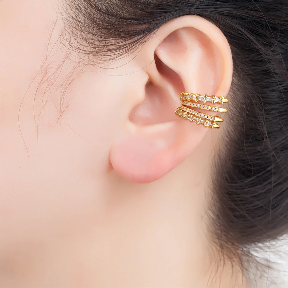 Nidin Creative Design Multilayer Ear Clip Cuff Earrings Delicate Fake Piercing Earrings For Women Trend Wedding Birthday Jewelry