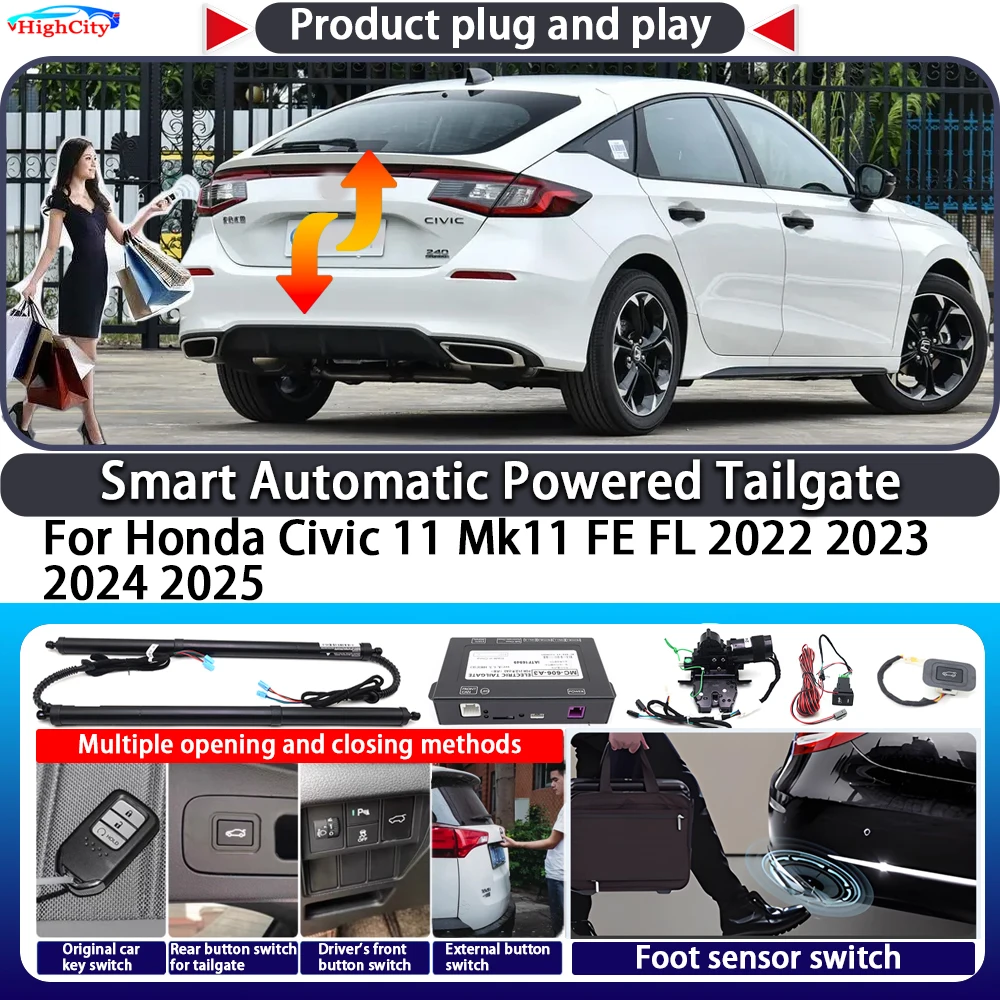 For Honda Civic 11 Mk11 FE FL 2022 2023 2024 2025 Smart Automatic Powered Tailgate Key Control Trunk Close Kit Power Tailgate