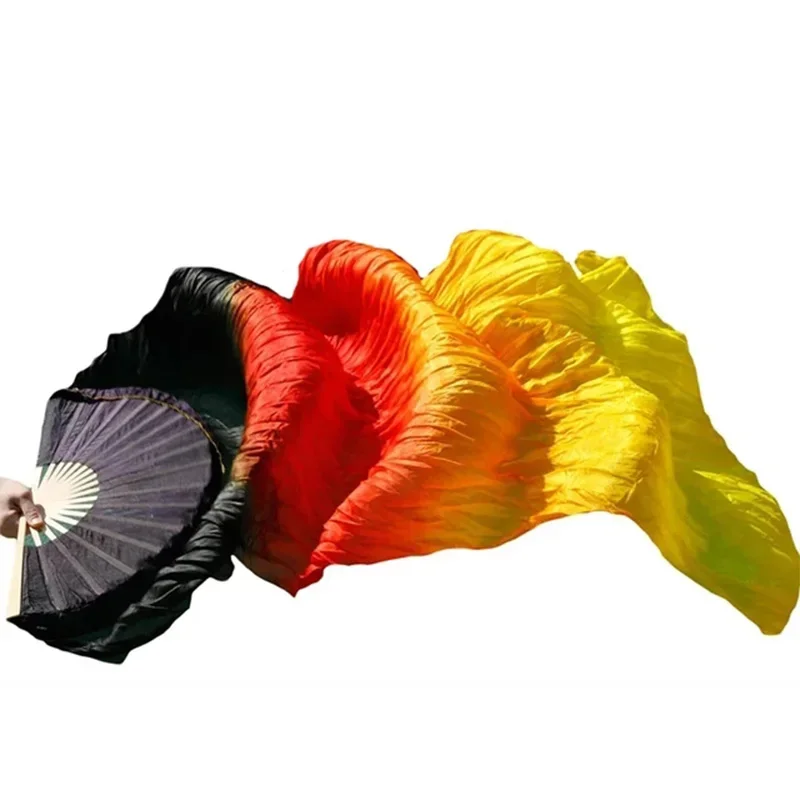 150cm Length Hot Sell Ms.Belly Dancing Fan Gradient Color Dancer Practice Long 100% Real Silk Dance Props Silk Fans