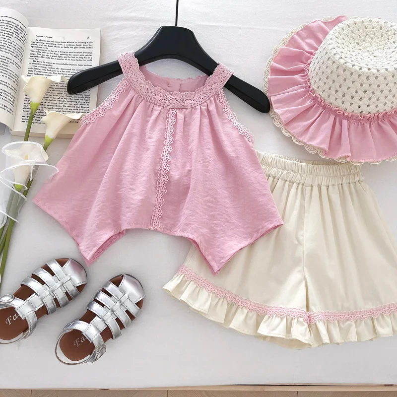 

Летний комплект 2026: новая корейская коллекция, милый кружевной топ и шорты для девочек, двухпредметный наряд для малышек