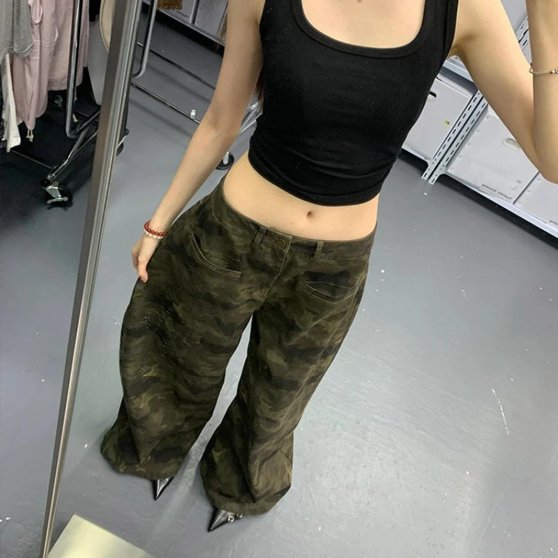 Deeptown Y2k Jeans cargo da donna mimetici vintage Pantaloni in denim dritti a gamba larga oversize Pantaloni hip-hop stile americano Autunno