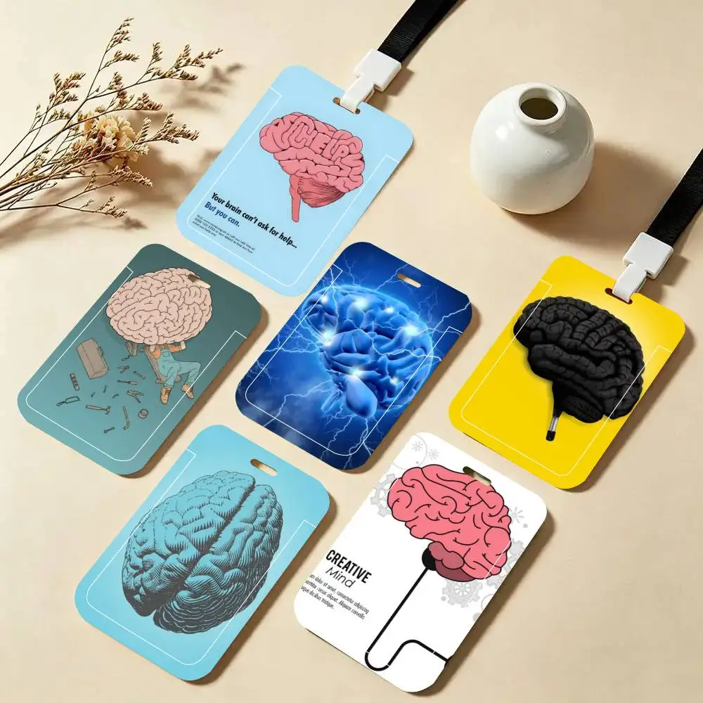 Human smart brain ID Card Holder Neck Strap Pendant Door Badge Holder Lanyards Keychain Work Credential Case Gift