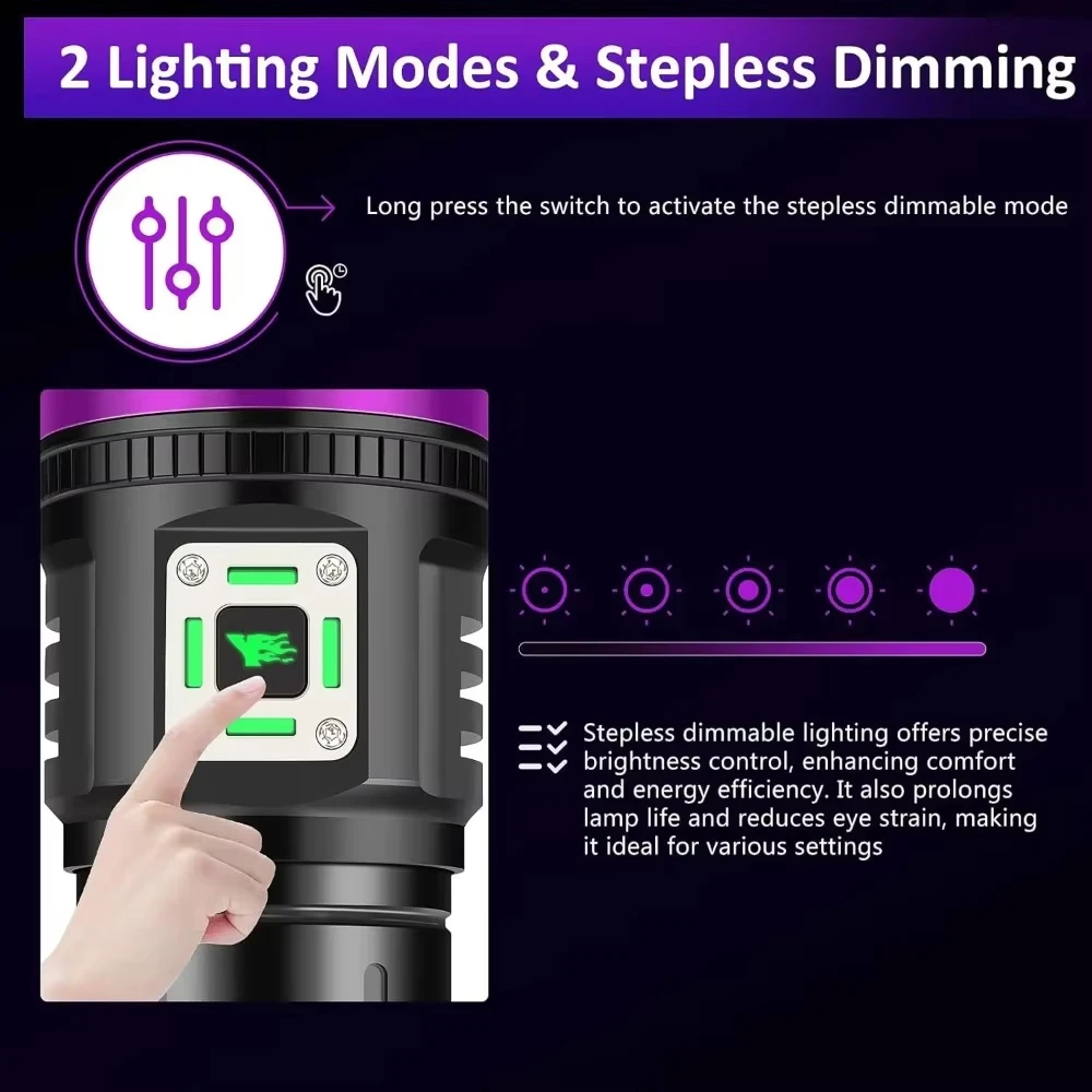 120W High Power 9LED UV Flashlight Ultraviolet Black Mirror Purple Light Pet Urine Tinea Ore Ink Dryer Fluorescer Detector