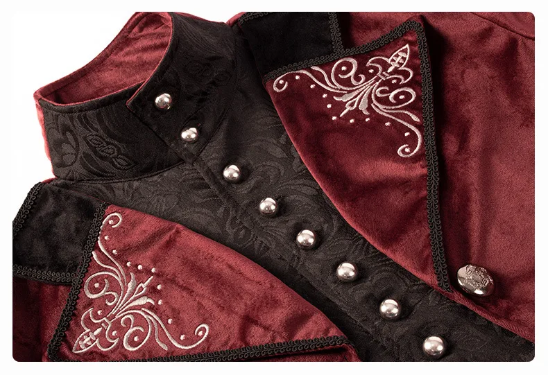 S-4XL Men\'s Steampunk Renaissance Flocking Medieval Tuexdo Cosplay Gothic Victorian Tailcoat Vampire Devil Jacket Party Costume