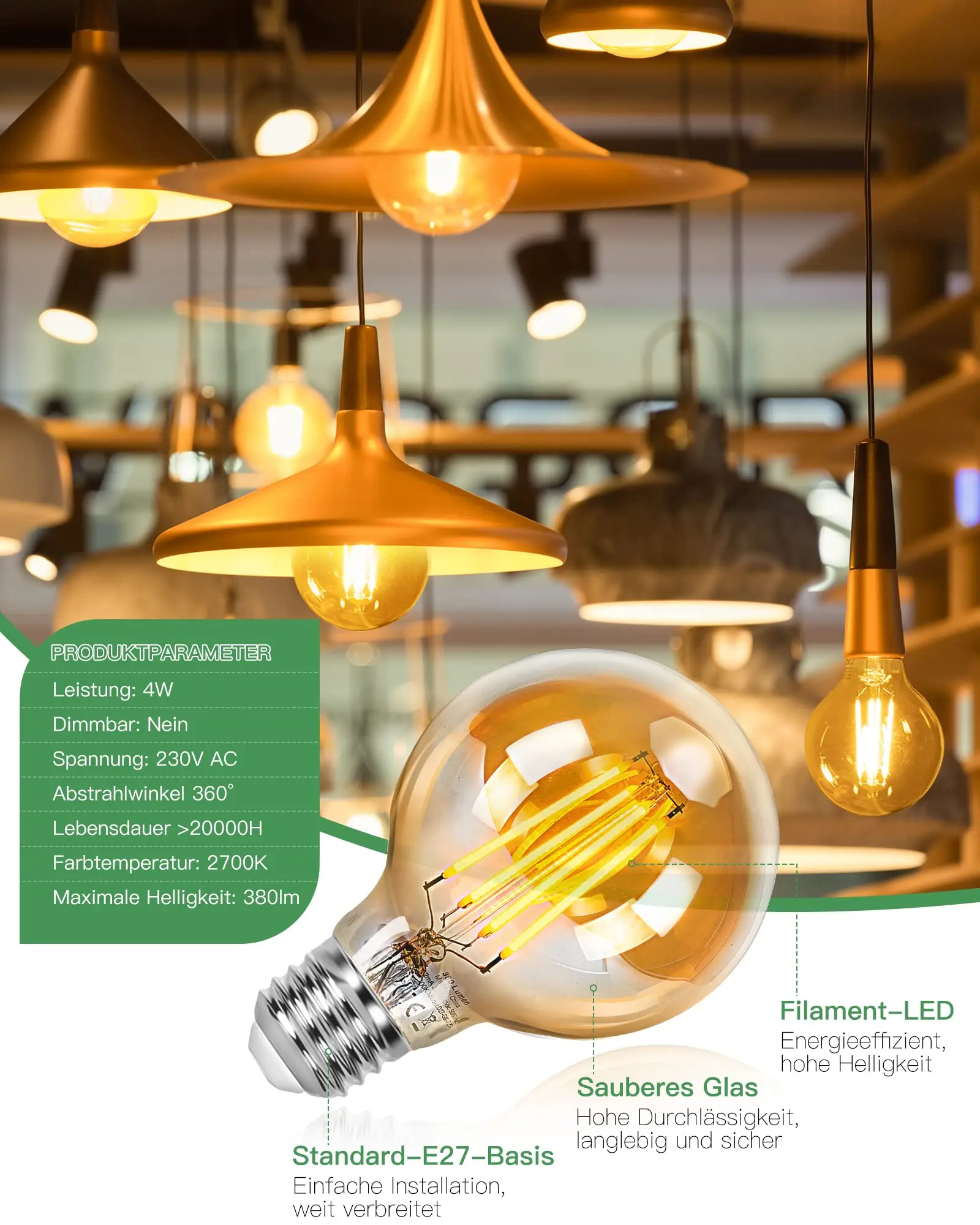 Imagem -02 - Lâmpada Led Filamento Decorativo Retro Lâmpada Edison Luz Âmbar Branco Quente G80 E27 220v 4w 8w 2700k Pcs