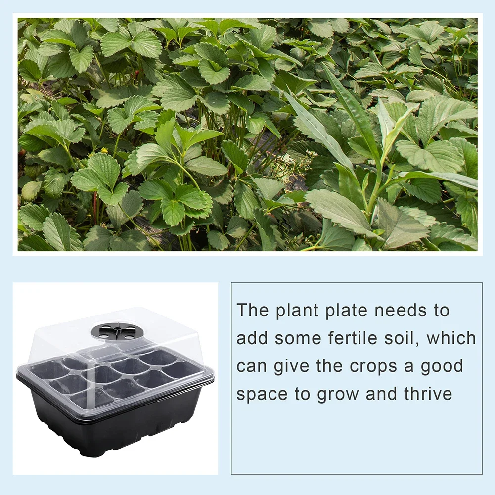 Seed Tray 12 Holes Cell Propagator Growth Thickening Seedling Start Growth Tray with Humidity Dome  For Greenhouse Plants