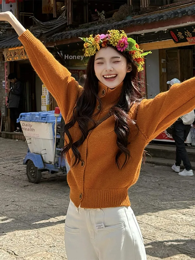 Retro gebreide trui jas dames herfst winter zachte luie Sle losse pasvorm Koreaanse Faion casual ronde Ne enkele knop