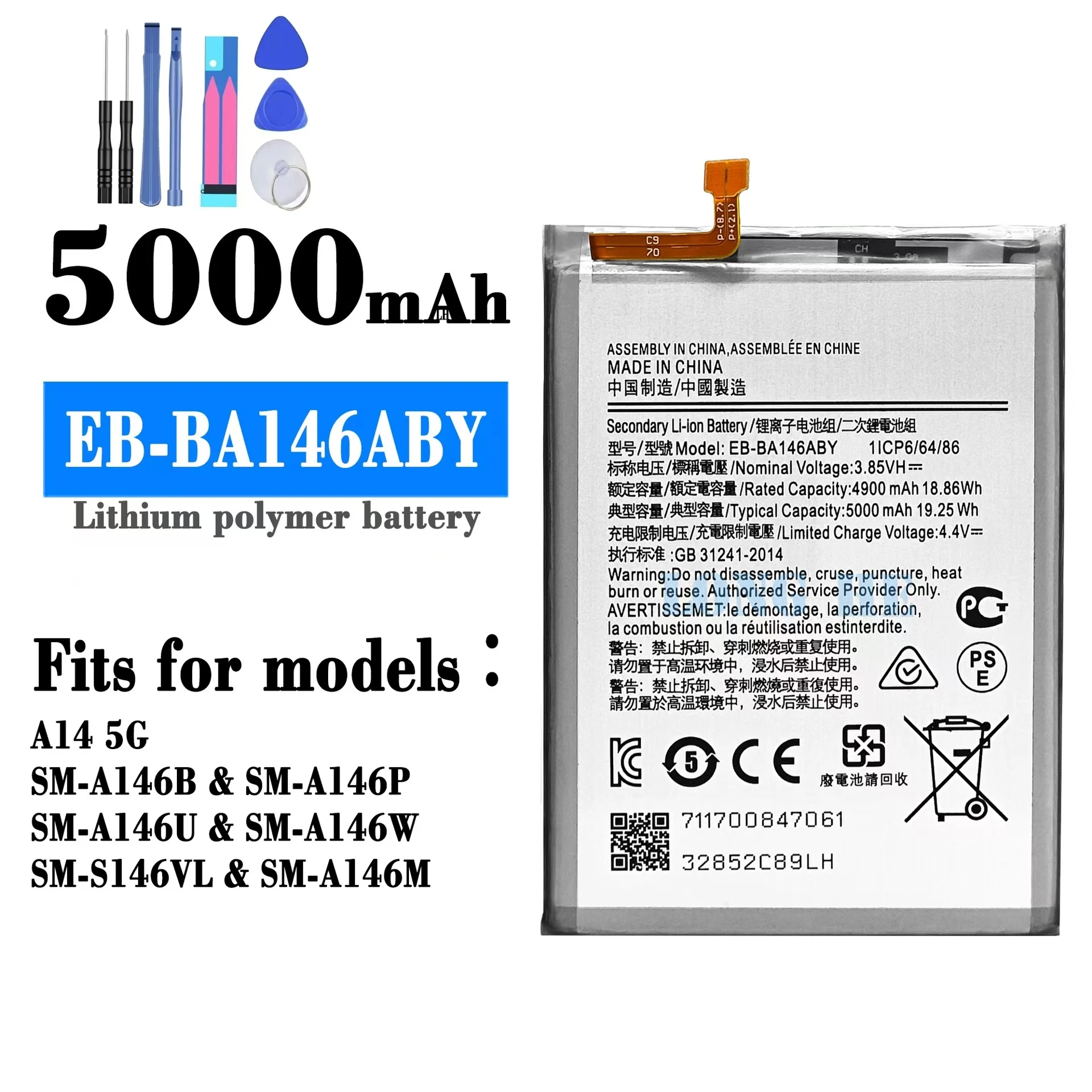 For Samsung A14 5G EB-BA146ABY Original Battery, High Capacity 5000mah, Battery Replacement Repair Parts, Tools