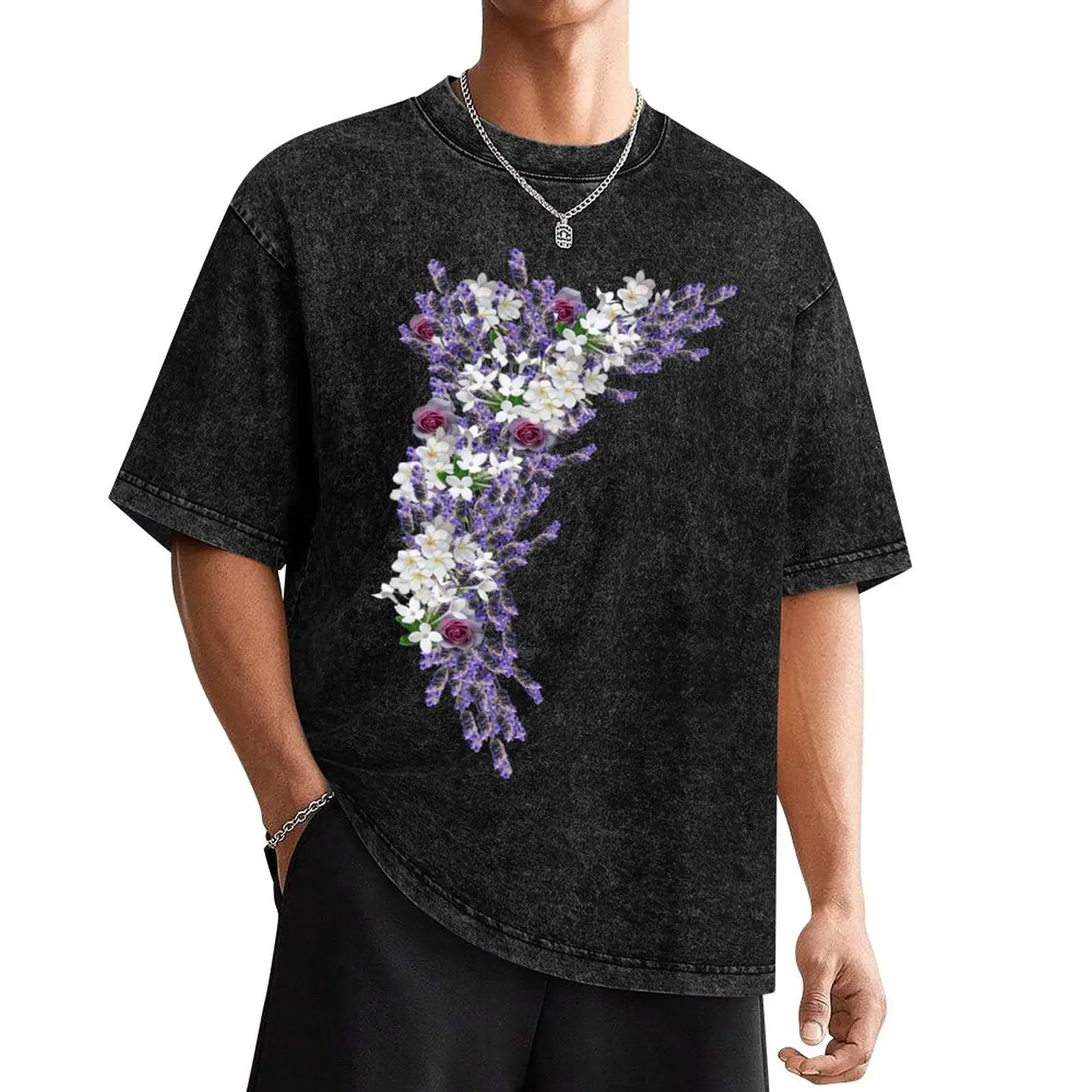 Tuberose & Lavender Blooms on Rose petals T-Shirt Blouse summer tops sweat plain white t shirts men