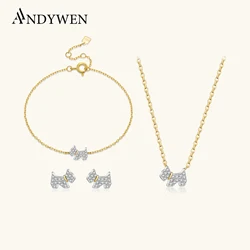 ANDYWEN 925 Sterling Silver Calf CZ Split Plating Pendant Bracelet Stud Earring Women Luxury Fine Jewelry For Women Crystal CZ