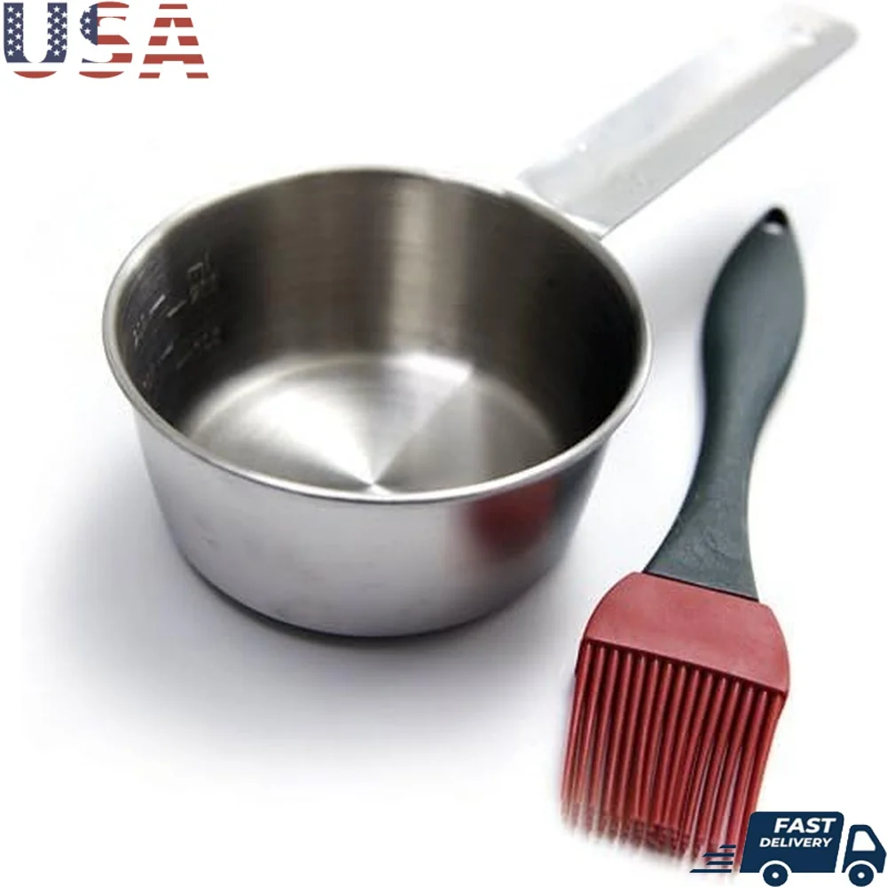 

Stainless Steel Basting Set with Bowl and Brush Measurement Markers Ideal Sauces Cooking Oil Compatible with Grills Ovens
