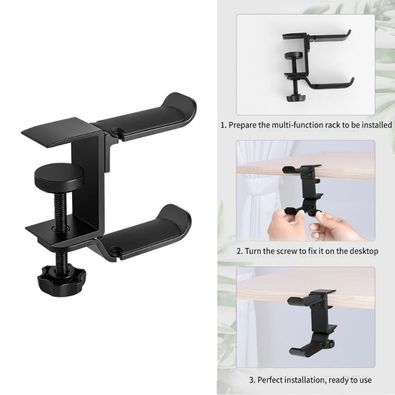 573A Headphone Hanger With 360 Degree Rotating Desk Mount Headsets Stand For Auditory Gear Bag Storage Hook