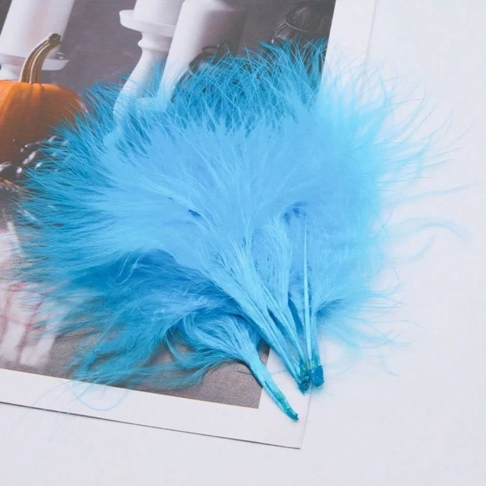 

100PCS Blue Fluffy Turkey Marabou Feathers 6-12cm Natural Feather for Clothes Jewelry Making Wedding Decoration Handicraft