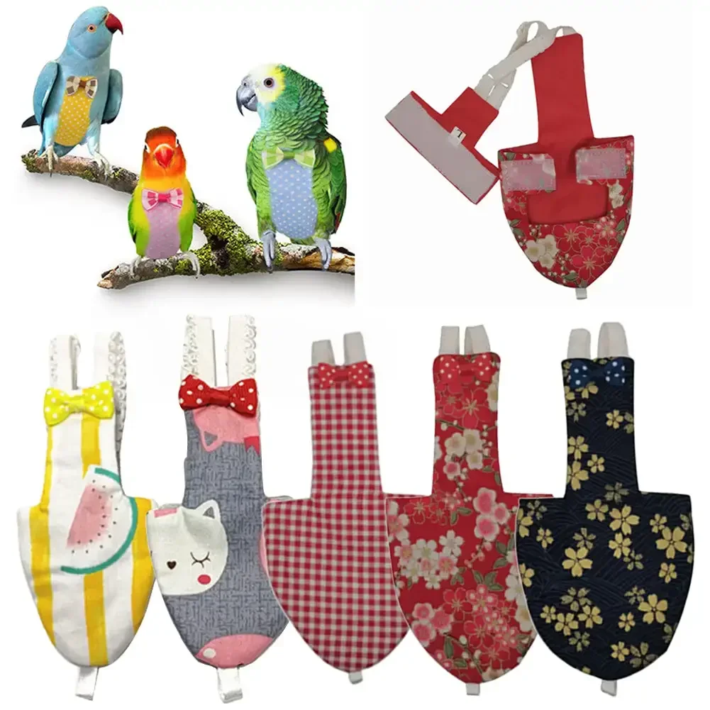 Japanese Style Sakura Birds Flight Suit with Bow Tie Parrot Diaper Flight Suit Diaper Clothes Parakeet Pigeon Medium Pet Bird