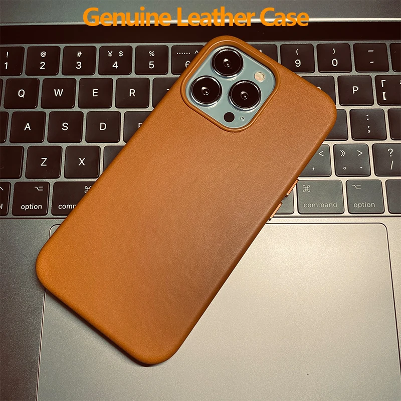 

Чехол из натуральной кожи для iPhone 13 Pro Max, деловой чехол с магнитной зарядкой, задняя крышка для телефона из натуральной кожи коричневого цвета