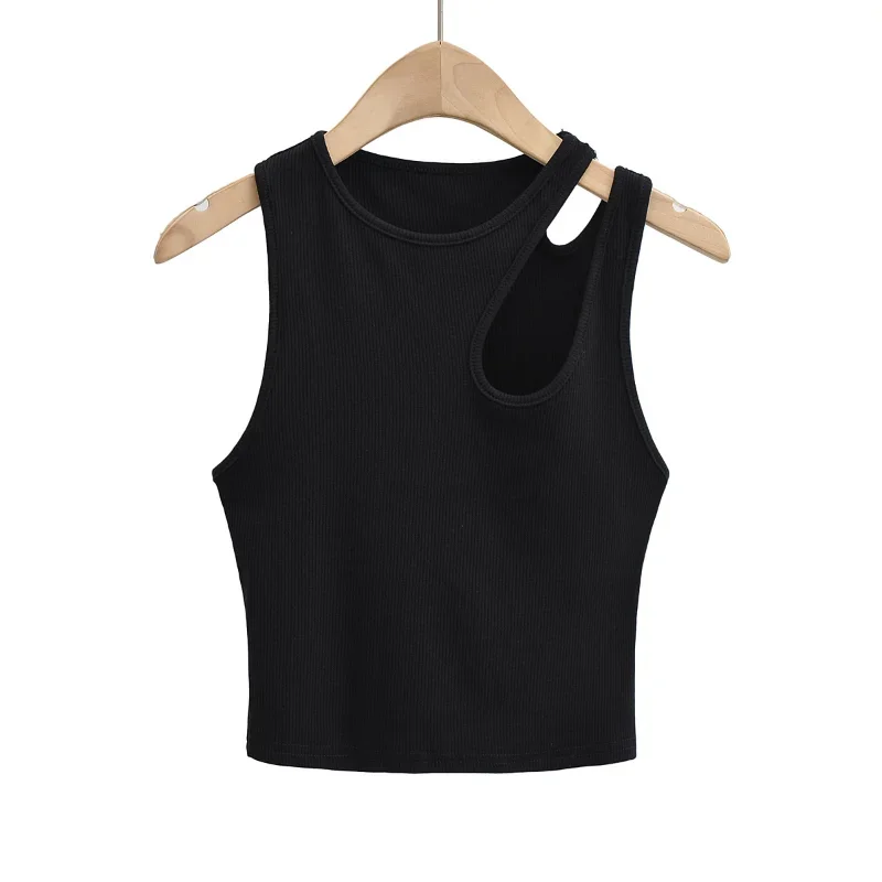 Sexy Rib-knit Tank Top for Women Summer Solid O-neck Sleeveless Crop Tops Street Vintage Korean Fashion Shirt Vest Y2K Clothes