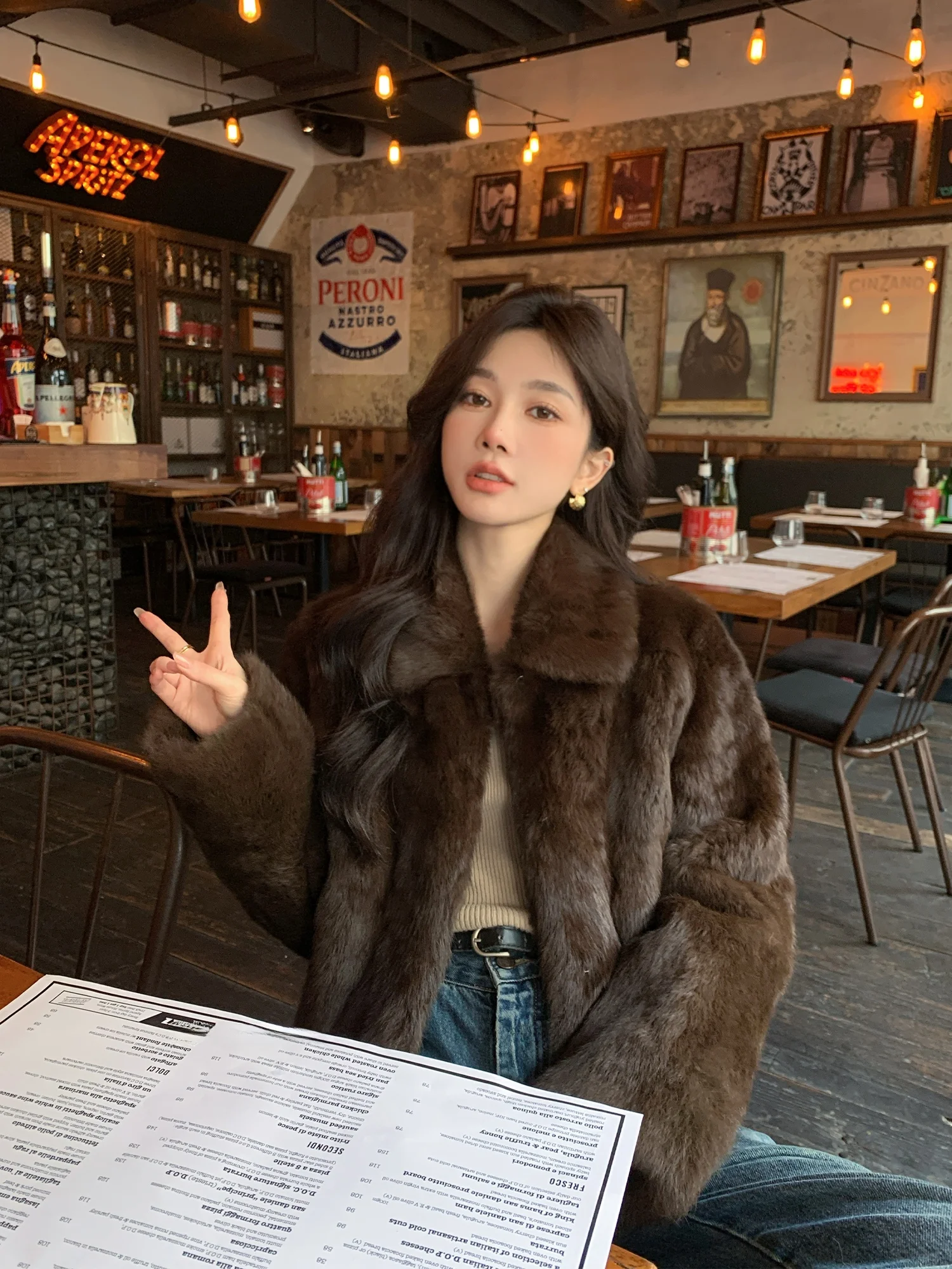 

Man Mona Young Women's ort Whole Skin Rabbit Fur Coat Warmth Collarl Korean Sle Commute Pure Color Poly Inner Liner