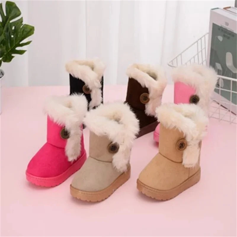 Warme Kinderen Snowboots Voor Kinderen Nieuwe Peuter Winter Prinses Kind Schoenen Antislip Platte Ronde Neus Meisjes Baby Mooie Laarzen