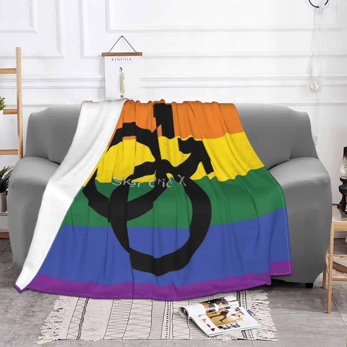 Mlm, Interlocking Symbols Over Rainbow Flag Four Seasons Universal Blanket Air-Conditioned Room Can Be Laid Mother's Day Gift