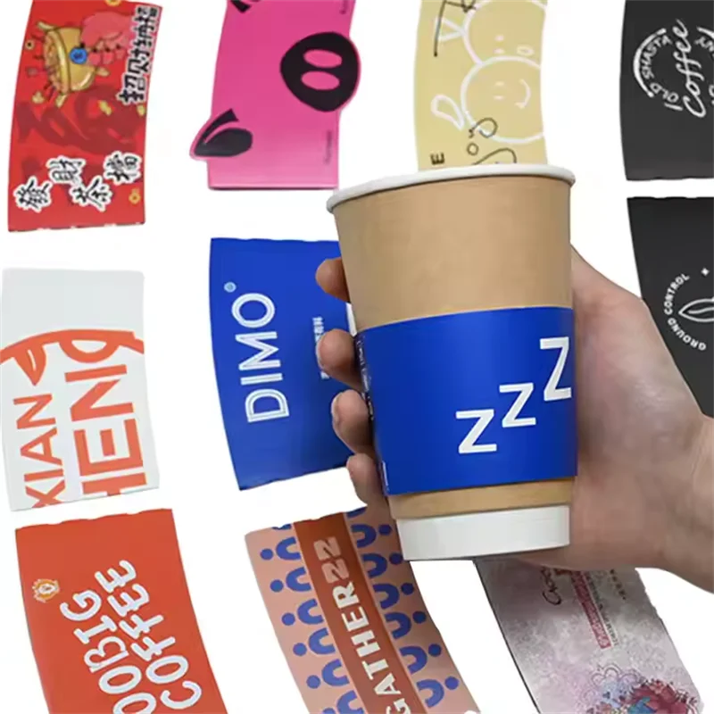 

1000pcs Custom Paper Cupsleeve Eco-friendly Paper Coffee Cup Sleeve Coffee Paper Cups Sleeves With Custom Print Logo wj44