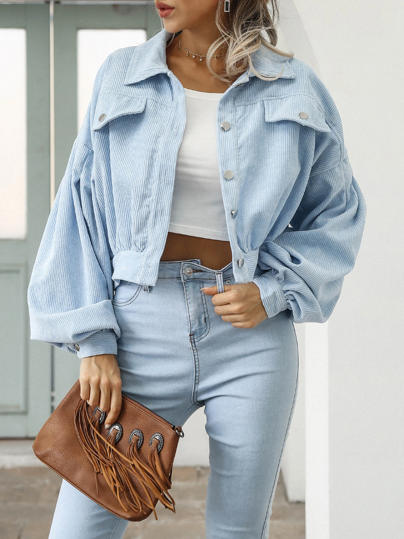 

Women's Autumn Jacket Solid Color Long Sleeve Shirt Collar Button Front Office Lady Basic Daily Wear