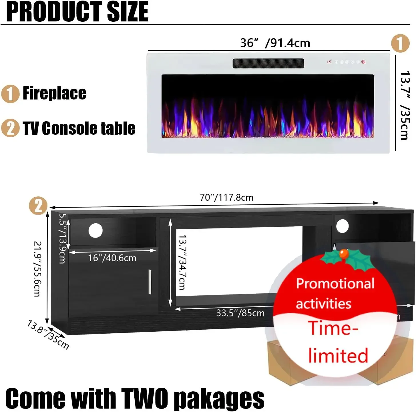 TV Stand Fireplace with 36