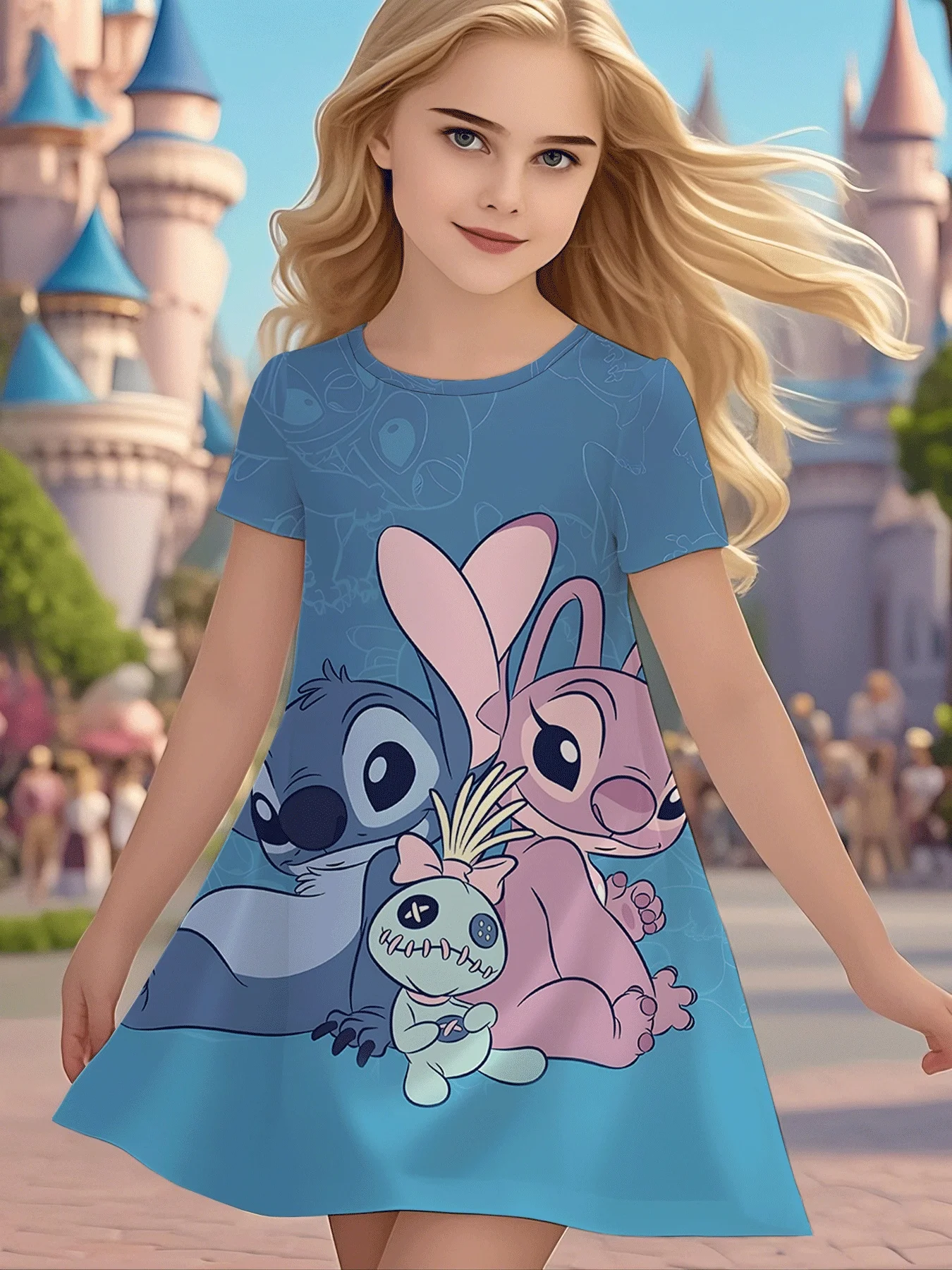 

Семейное платье для девочек, синяя детская одежда с мультяшным принтом и вышивкой, детская одежда, детская одежда больших размеров для девочек