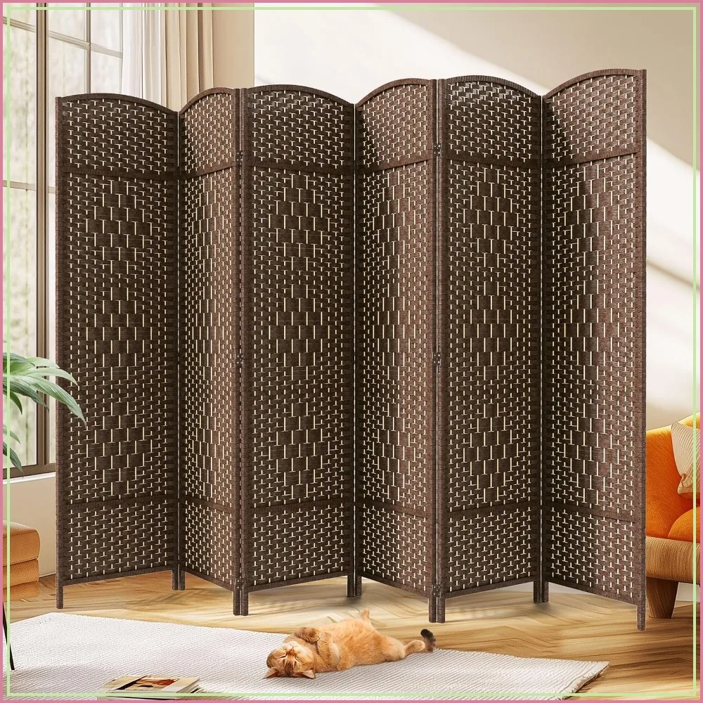 6 Panel Rattan Room Divider, Extra Wide 6ft Folding Privacy Screen