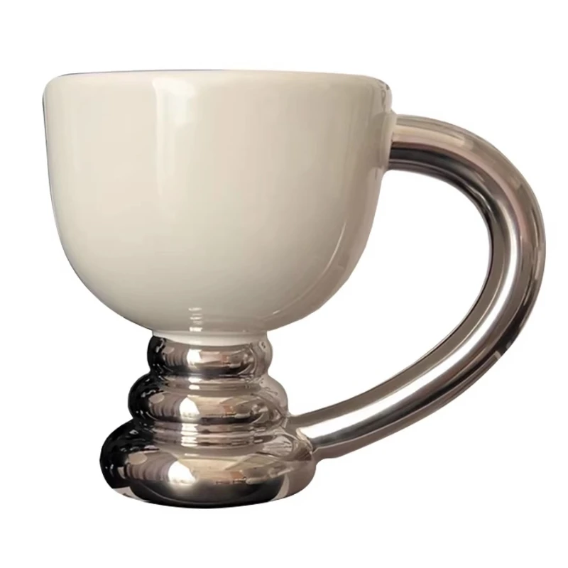 Niche high-value ceramic high-foot mugs, creative large-handle water cups, household couple cups, gifts
