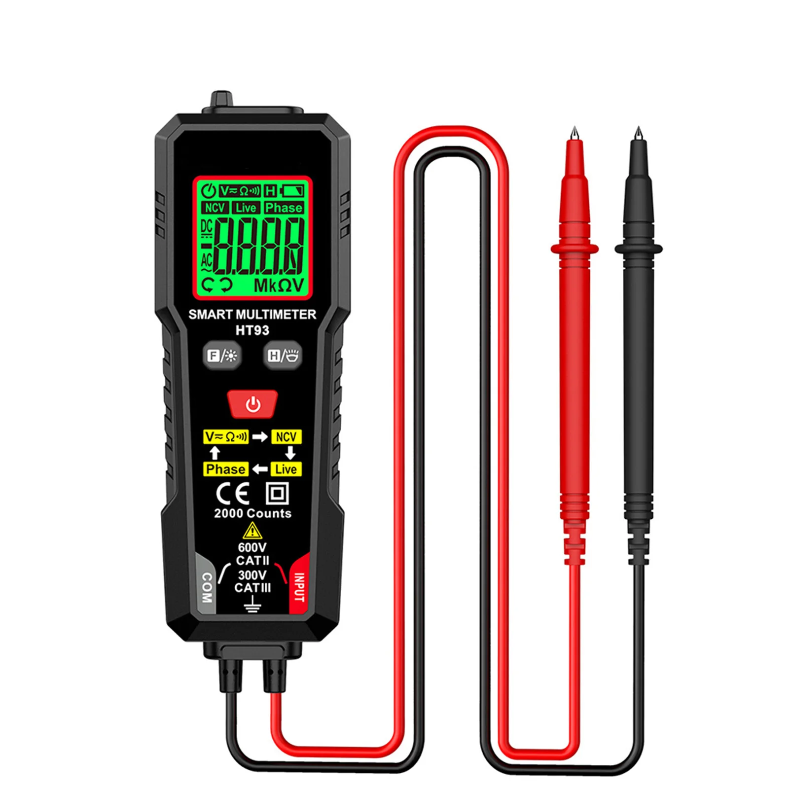 HT93 Multi-function Digital Multimeter Handheld NCV Detection Smart Multimeter Auto Range LED Flashlight NCV Detection