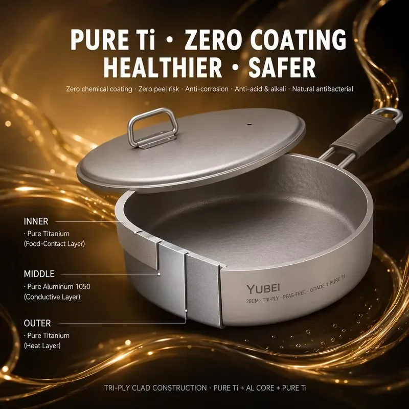 Pure Titanium Wok Frying Pan Milk Pot Soup Pot Household Cookware Set Uncoated Compatible With Induction Cooker Healthy Non