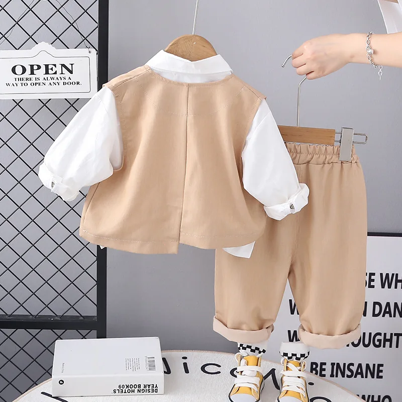 Boys Clothing Sets Spring Autumn 2025 Children Fashion Vest Shirts Pants 3pcs Party Suit For Baby Tracksuits Kids Outfits 3 4 5Y