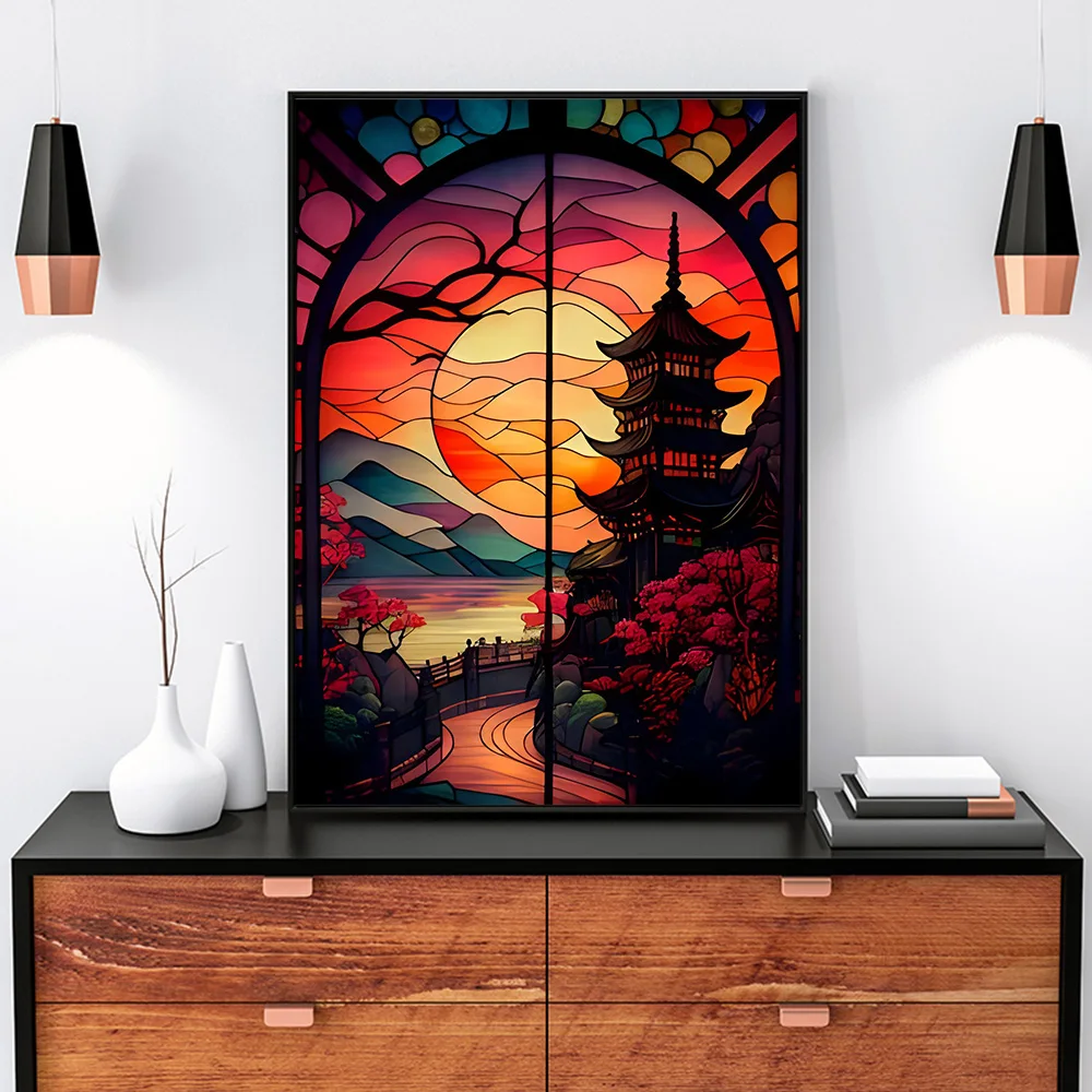 5D Japan Red Sunset Building DIY Full Diamond Painting Mosaic Embroidery Wall Cartoon Colorful Art Kids Bedroom Home Decor Gifts