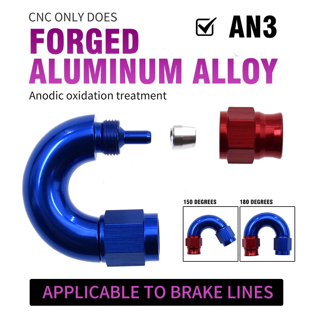 SK CUSTOM AN3 Car Motorcycle Hydraulic Brake Oil Hose Line Fitting Al Alloy 150° 180 Degrees PTFE Hose End Adapter Interface 1PC