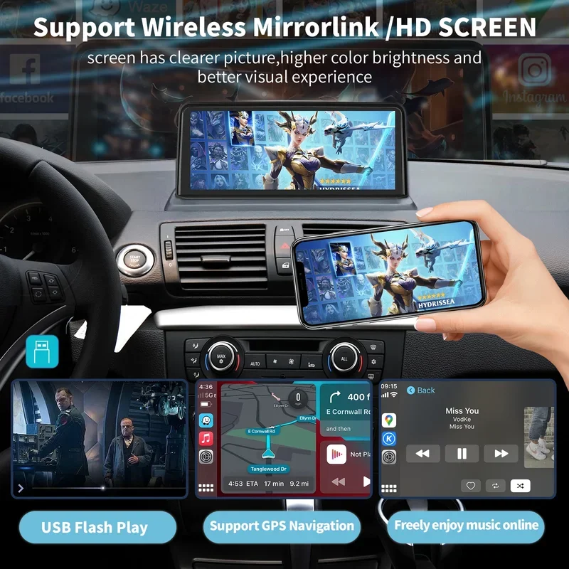 Bezprzewodowy Carplay/Android Auto 10.25 \'\'ekran dotykowy multimedialne Radio odbiornik dla BMW 1er E81 E82 E87 E88 2004-System 2008 CCC