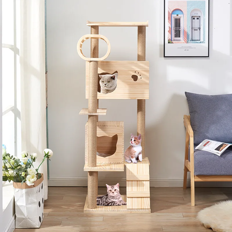 

*/*Карка для лазания для кошек из цельного дерева, кошачье гнездо, встроенная платформа для прыжков кошек, роскошная вилла, когтеточка, товары для домашних животных